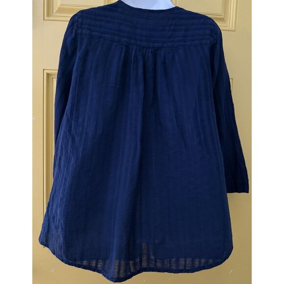 Lilly Pulitzer Navy Blue 100% Cotton Tunic Blouse XS Long Sleeve Bohemian - Picture 3 of 4